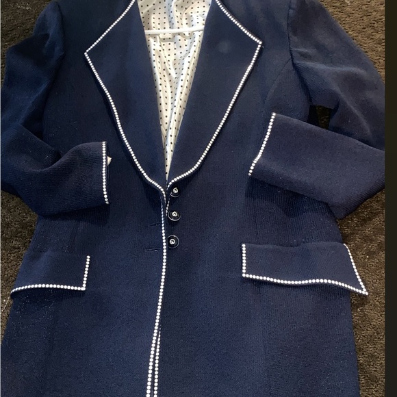 ST.JOHN COLLECTION KNIT BLUE FITTED JACKET w/SILK LINING - Picture 8 of 11